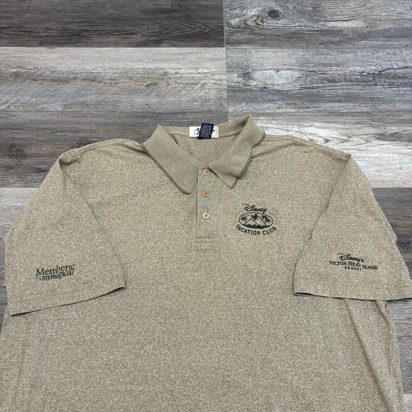 Vintage Y2K Disney Vacation Club Member Men XL Tan Hilton Head Island Polo Shirt - Picture 1 of 9